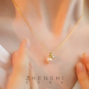 【霜华】天然淡水珍珠吊坠女款项链正圆强光S925纯银颈链锁骨链