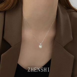 法式 天然淡水珍珠吊坠女款 气质轻奢小众福袋镶锆项链颈链 云枭