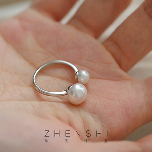 轻奢大小珠可调节开口戒 温妤 天然淡水珍珠戒指女款 双珠时尚