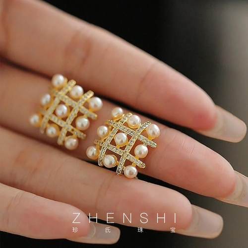 【烛心】天然淡水珍珠耳钉女款 多珠法式复古精致高级感耳环耳饰