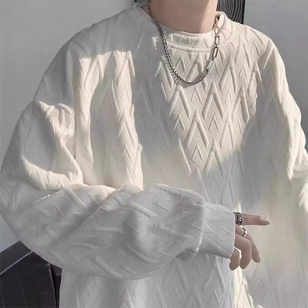 圆领提花卫衣男士春秋款上衣服内搭打底长袖大码男装外套潮牌重磅