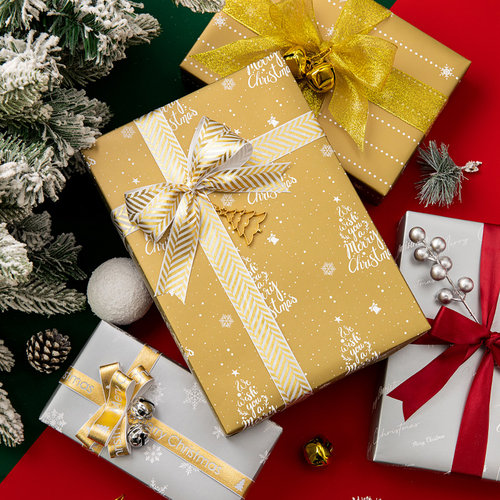 圣诞礼物包装纸送礼印金大尺寸包鞋盒生日祝福礼品包装纸礼物纸