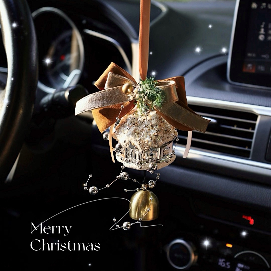 复古感雪花圣诞小屋简约节日车挂