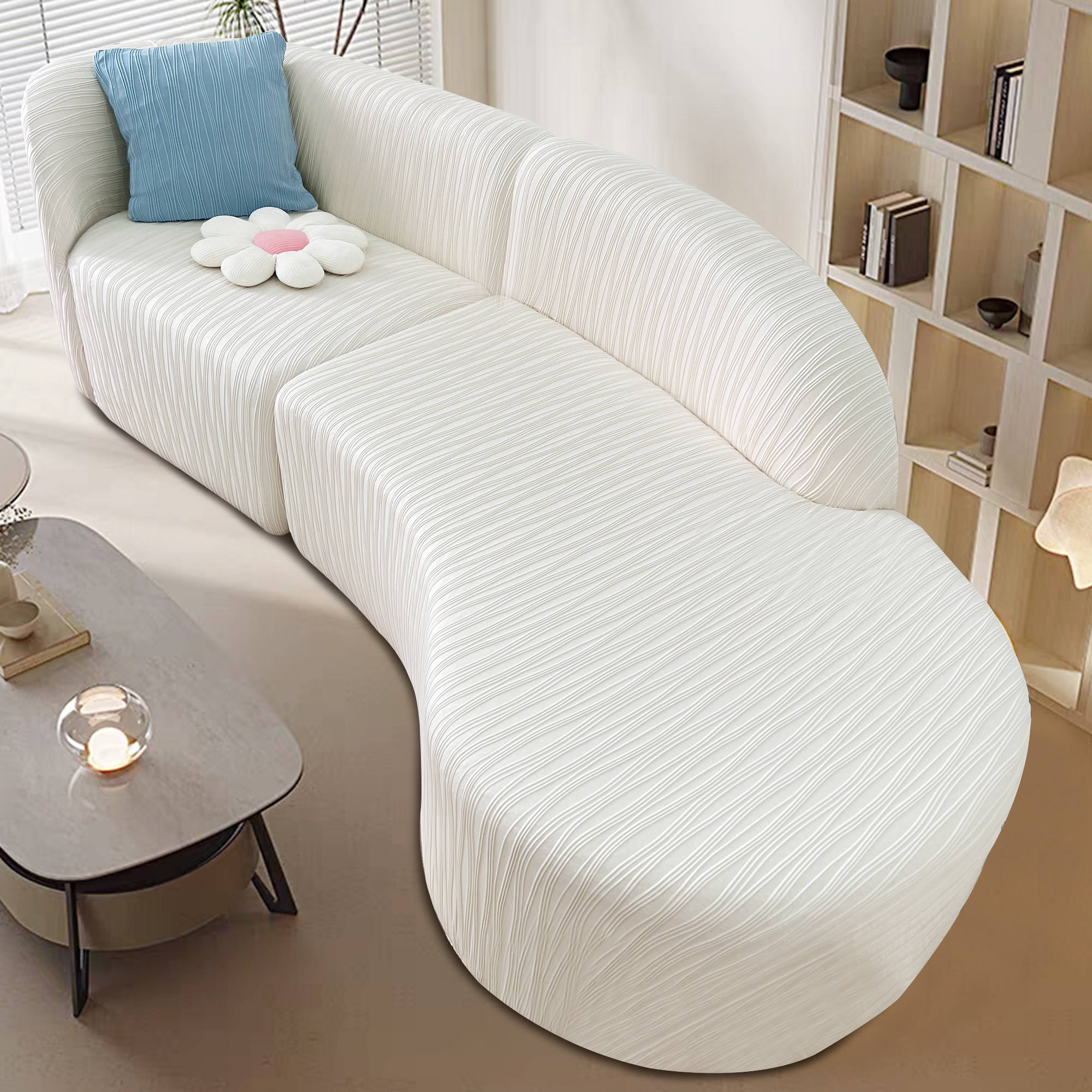 弧形转角沙发套罩弹力全包通用型高级感不规则异形沙发套防滑垫布