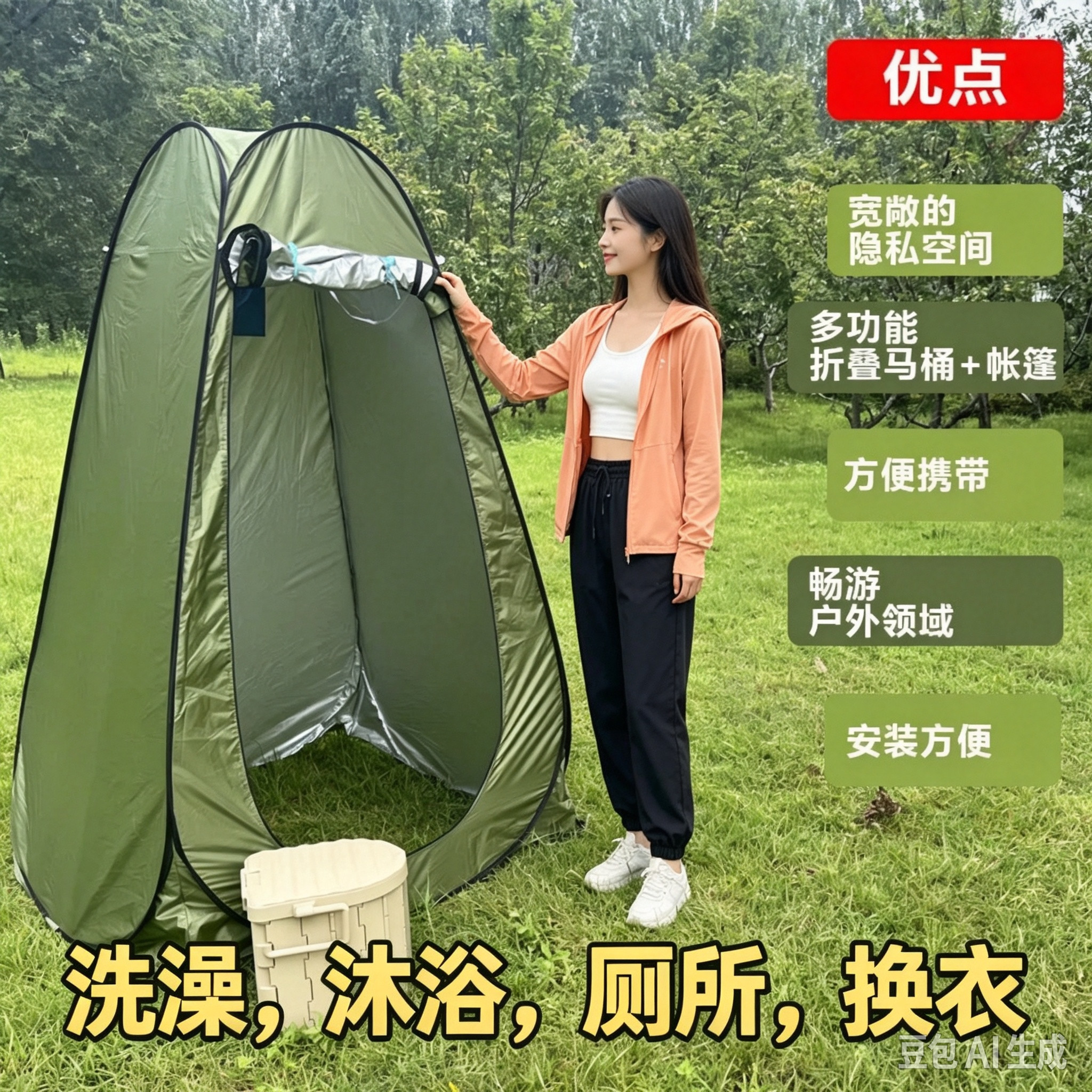 户外露营洗澡厕所帐篷游泳换衣帐篷保暖加厚户外移动厕所马桶折叠