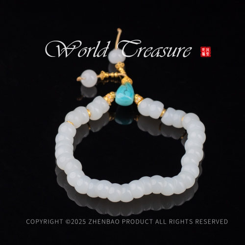 【世间臻宝】白玫序丨俄白羊脂玉绿松手串/8mm/多样性发/Q4690/10