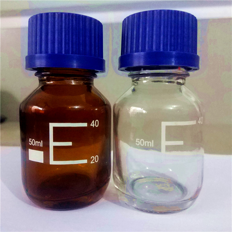 促销50ml透明棕色蓝盖试剂瓶 螺口瓶密封瓶 螺纹口带刻度