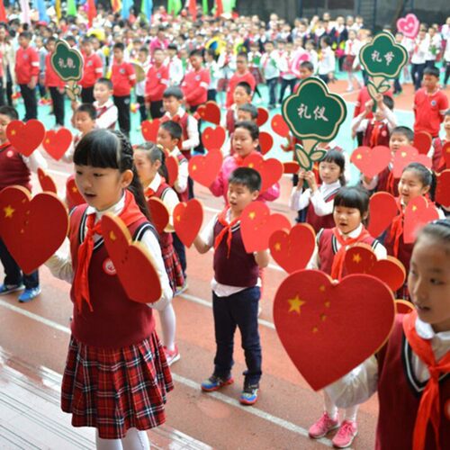红歌大合唱手拿爱心道具 舞蹈演出运动会方阵入场开幕式 五角星星