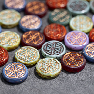 19mm捷克珠星牌 多色入魔法阵捕梦网珠圆形切面古董琉璃珠diy材料