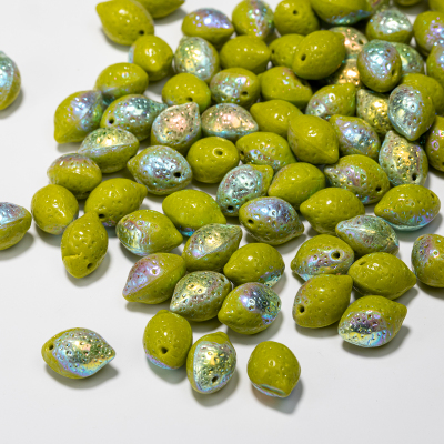 10x14mm捷克古董琉璃珠 柠檬黄青柠串珠手链手工diy材料耳环项链