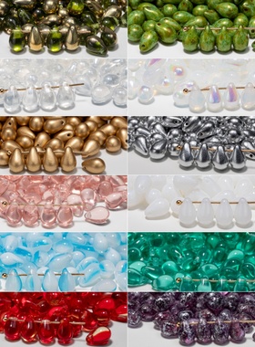 6x9mm捷克珠水滴 多色常用型号古董琉璃毕卡索透色串珠材料媛宝家