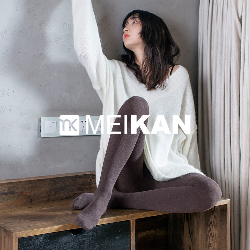 【99元3条】MEIKAN 连裤袜680D竖纹加绒加厚打底裤一体裤袜打底女