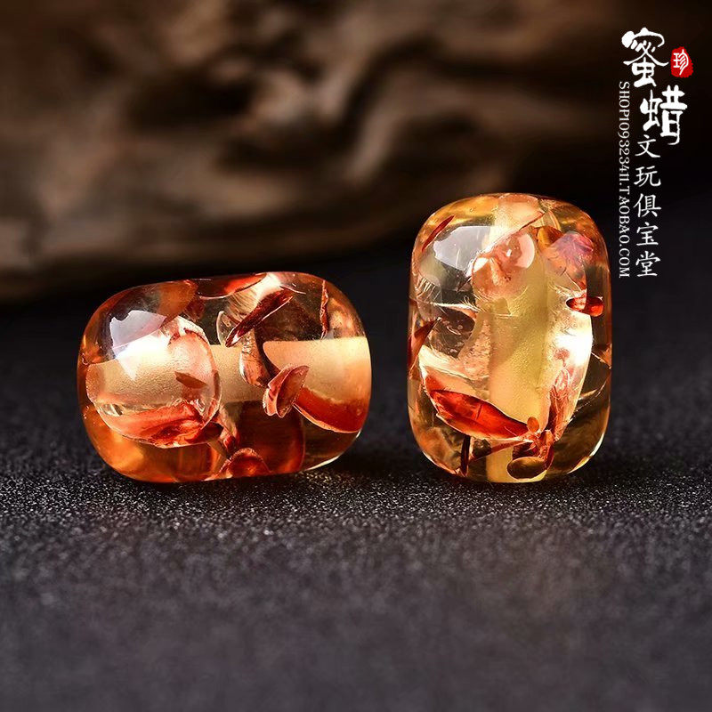 天然花珀散珠桶珠蜜蜡配珠琥珀手串手链珠子配饰星月菩提金刚配饰