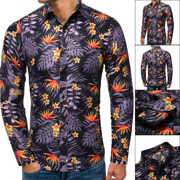 Amazon holiday floral long sleeve floral shirt loose cardigan print large size