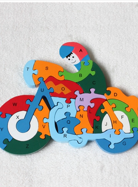 拼木摩托车拼图拼板益智木制木质玩具拼装数字认知英文字母早教