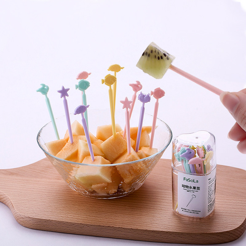 日本创意插水果的小叉牙签塑料彩色家用安全儿童宝宝可爱卡通叉子,餐饮具,水果叉/水果签,淘宝优惠券,粉丝福利购,淘宝优惠卷