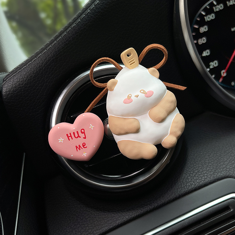 车载香薰扩香石创意可爱夹子熊猫汽车空调出风口装饰车内饰品摆件