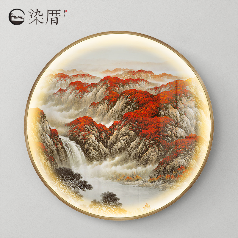 新中式鸿运当头国画山水圆形挂画