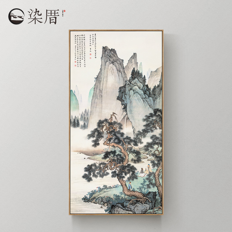 新中式入户进门玄关竖版山水画挂画