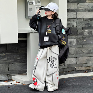 新年装加绒加厚嘻哈风卫衣套装女童冬季宽松街头休闲演出服两件套