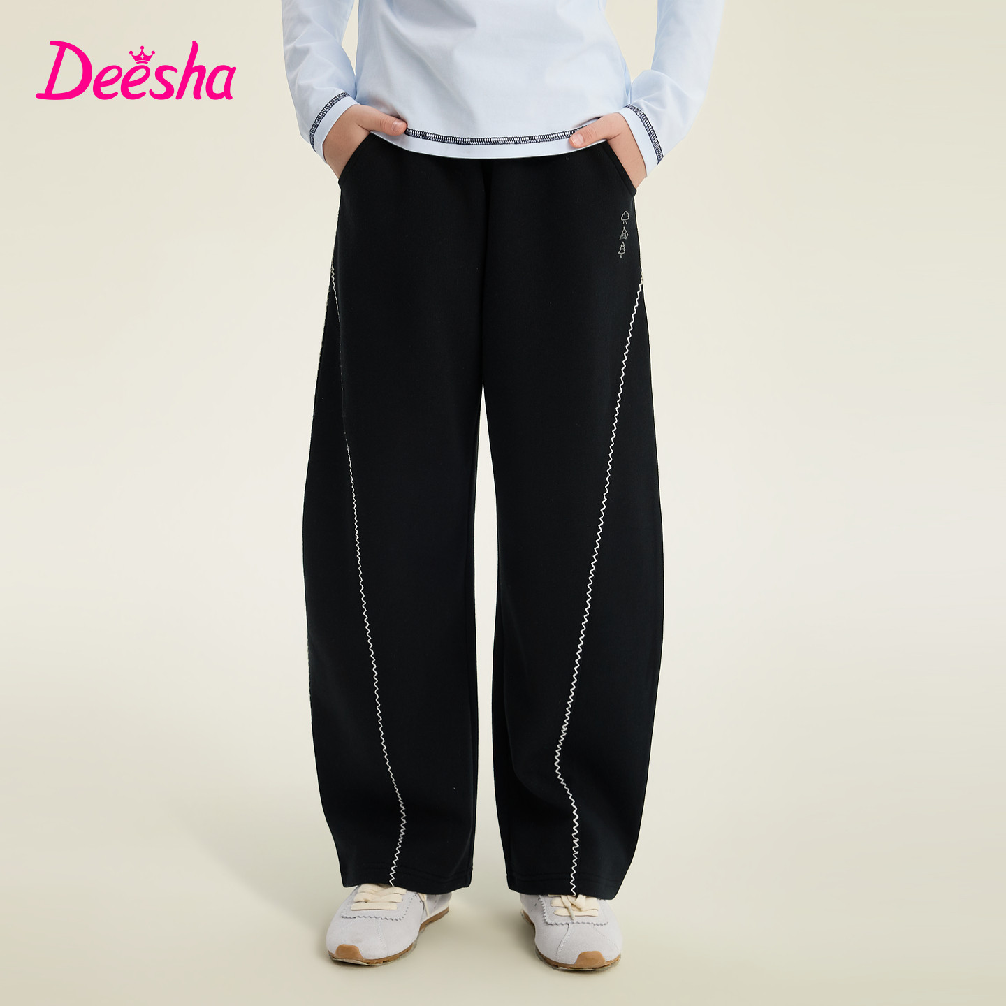 笛莎官方旗舰童装女童弯刀裤春秋季新款女孩运动裤儿童时尚休闲裤