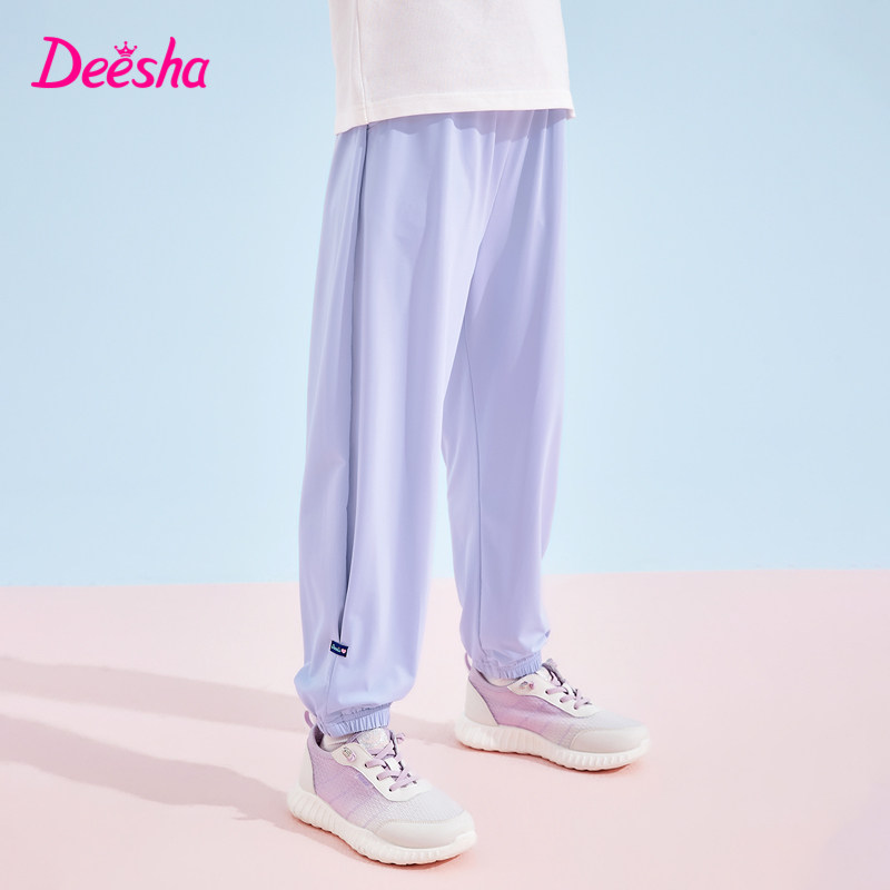 笛莎官旗童装女童运动休闲裤2025夏季大儿童女孩长裤透气防晒裤子