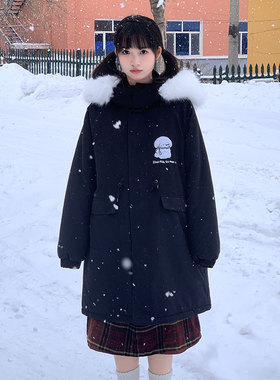 Bear Doll可爱日系小狗情侣连帽冬季棉服童趣风宽松加厚长款外套