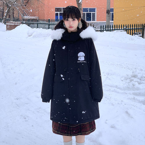 Bear Doll可爱日系小狗情侣连帽冬季棉服童趣风宽松加厚长款外套