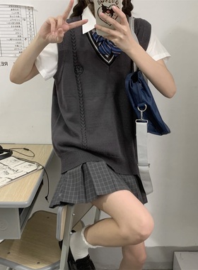 BearDoll2025秋冬季新款jk毛衣马甲背心学院风校供深灰色针织百搭