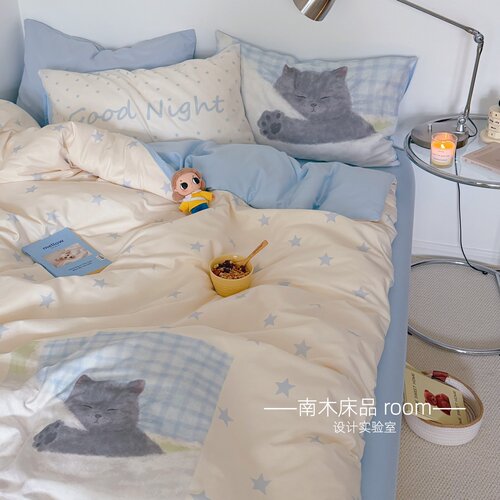 ins韩系星星猫咪全棉四件套