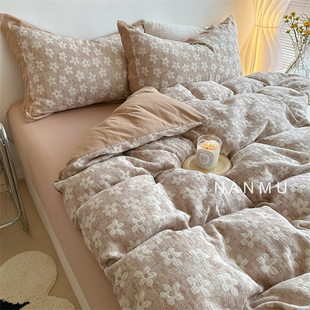 时间森林｜小众原木风全棉提花四件套肌理感咖色系花朵纯棉床品2m