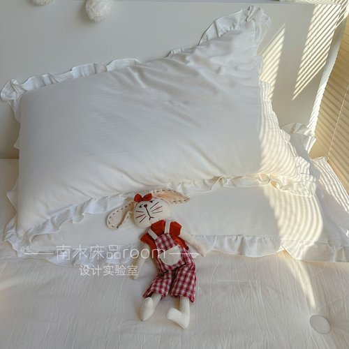 荷叶花边全棉人字纹枕套48x74cm