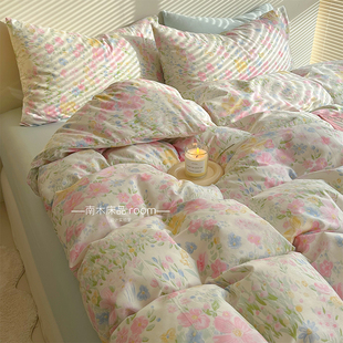 少女梦境|浪漫粉色小花全棉四件套梦幻田园风纯棉民宿床品1.8m笠