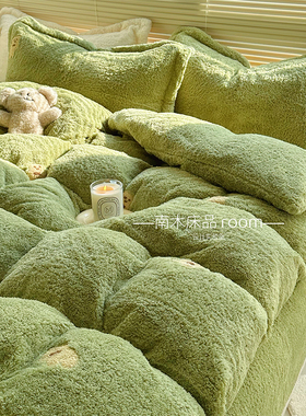 陪你过冬｜ins卡通熊加厚泰迪绒四件套清新绿色牛奶绒法莱绒1.8笠