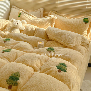 冬日美学｜ins圣诞树加厚泰迪绒四件套温暖米黄牛奶绒法莱绒1.8笠