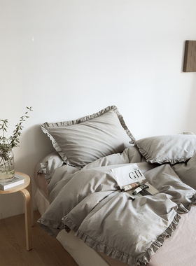 近日小趣｜ins简约褶皱小花边全棉四件套日式纯棉民宿床品1.8床笠