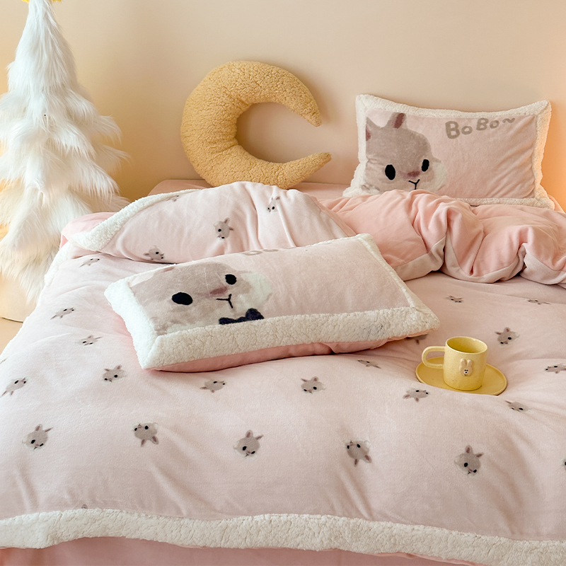 可爱小兔子加厚牛奶绒冬天床品