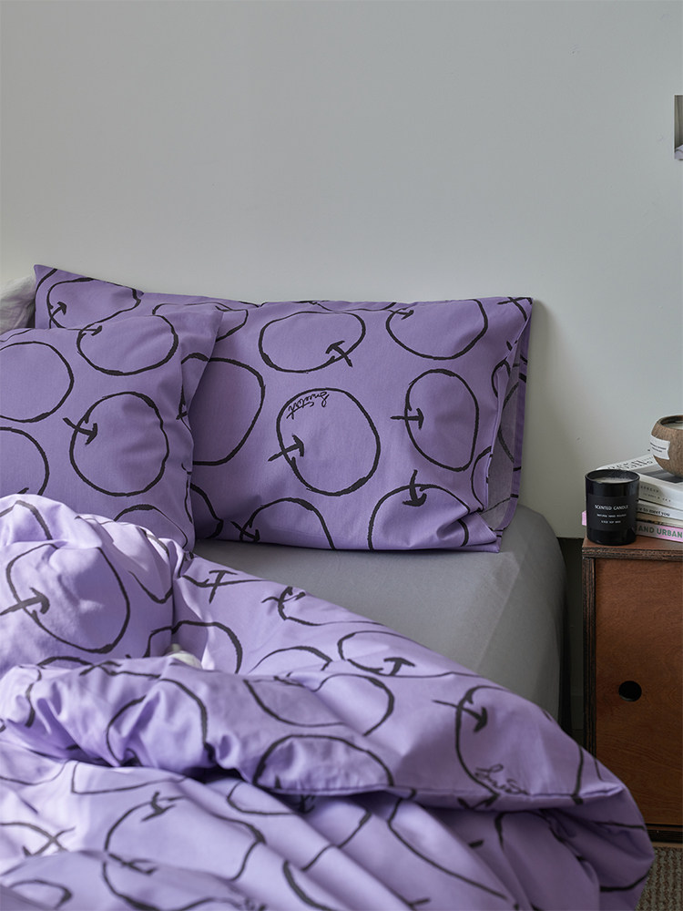 钟爱紫色|ins复古手绘苹果纯棉四件套简约北欧风全棉床品床笠1.