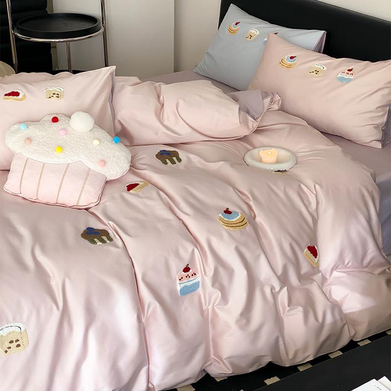 ins少女毛巾绣100S长绒棉四件套