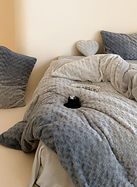氛围感｜简约高级灰色渐变加厚牛奶绒四件套冬天兔毛绒法莱绒床单