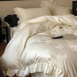 钟意你｜浪漫蝴蝶结全棉100S长绒棉四件套轻奢简约少女心花边床品