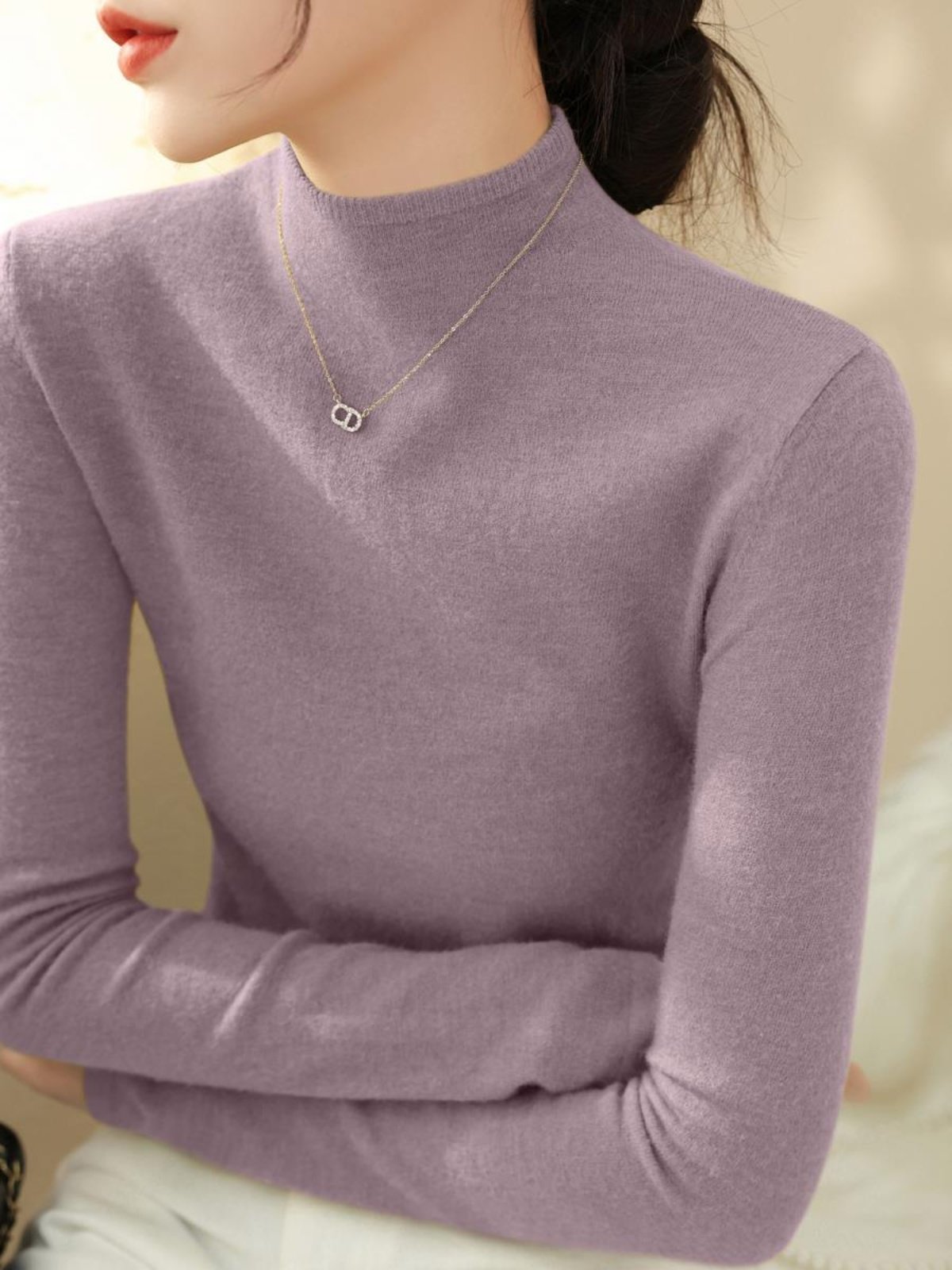 2025秋冬季新款高级感紫色半高领长袖内搭针织毛衣女士修身打底衫,女装/女士精品,大码内搭,淘宝优惠券,粉丝福利购,淘宝优惠卷