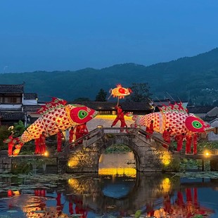 非遗鱼灯巨型手持鱼花灯汪满田鱼灯安徽歙县徽州古城巡游鱼灯定制