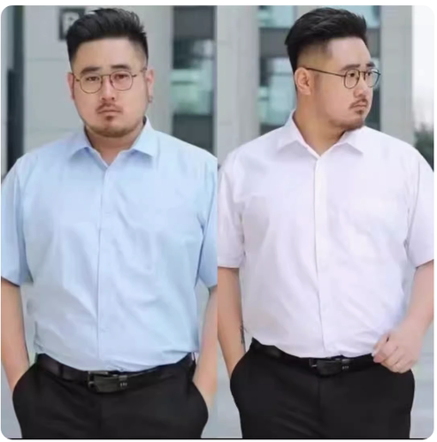 白色衬衫加肥短袖男士特大码