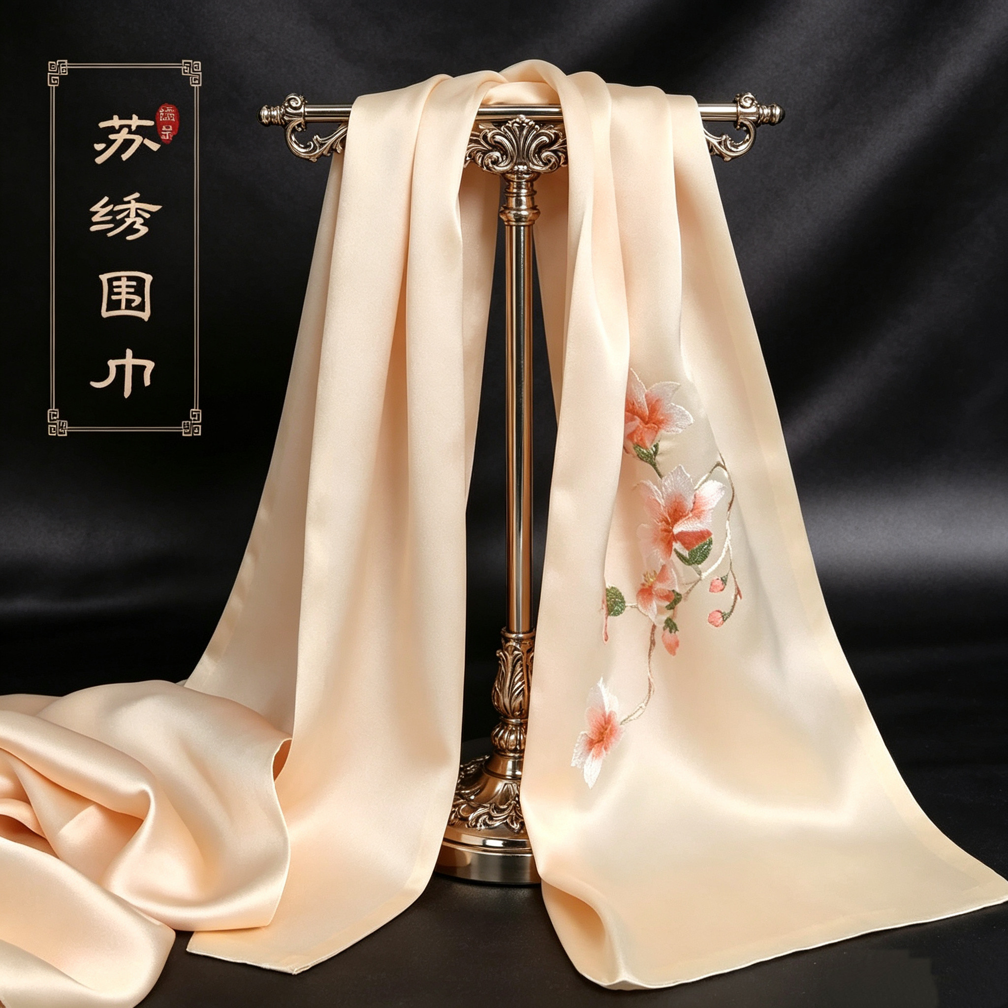 观止国风 苏绣真丝披肩领带礼盒 送长辈生日礼 非遗手工刺绣高端