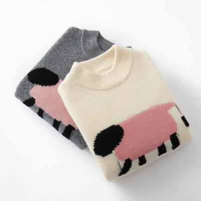 儿童纯山羊绒卡通小羊加厚毛衣