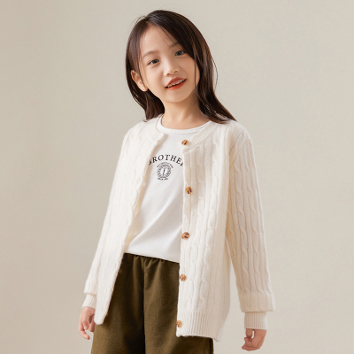 秋冬季百搭儿童纯羊毛麻花开衫