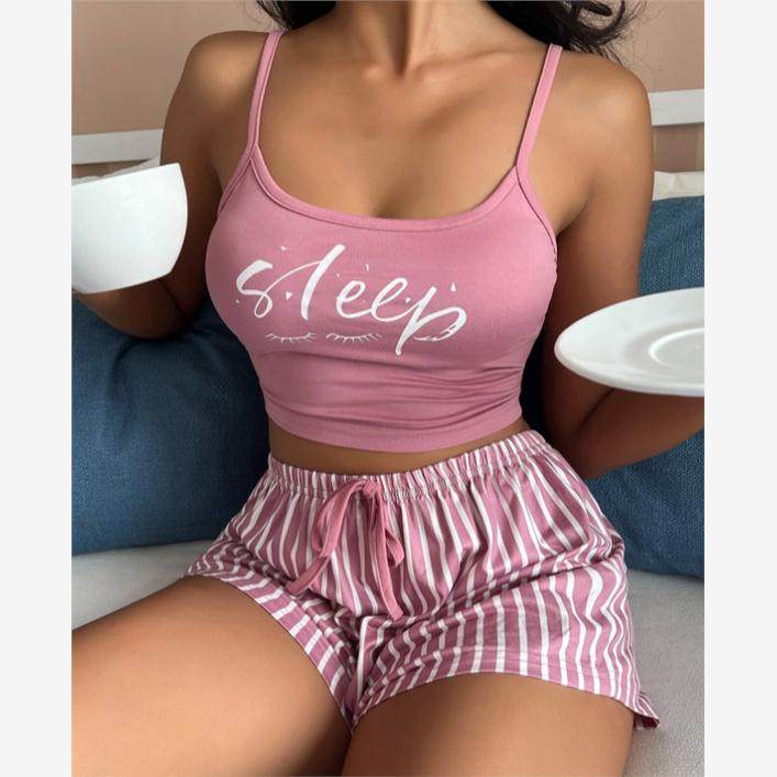 2022 New Stripe Print Tunic Pajama Set