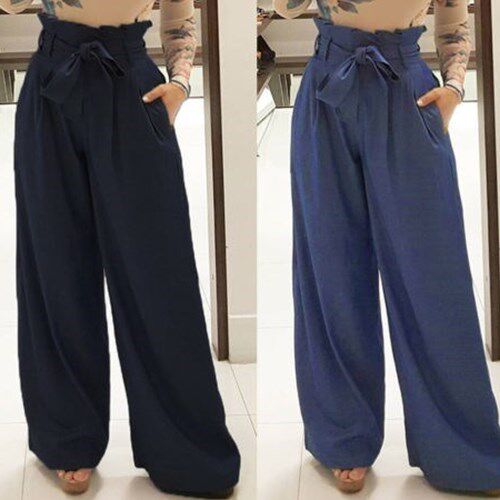 Women High Waist Wide Leg Loose Pants Drawstring Pants