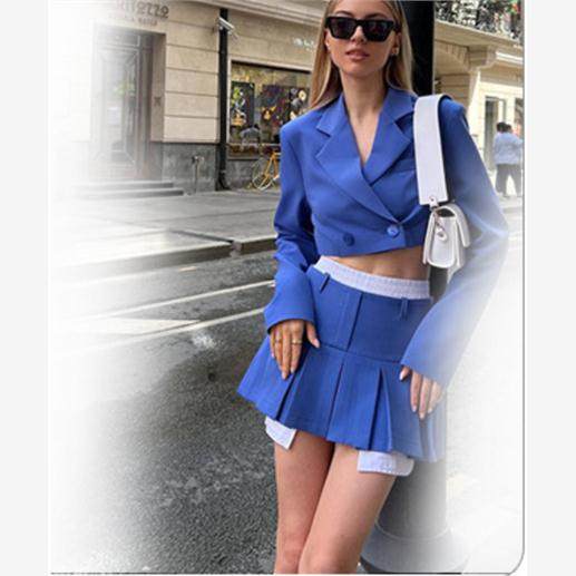 欧美甜美学院性感长袖西装上衣+半身气质A字裙套装女Ladies suits